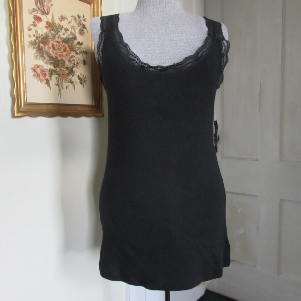 OLD NAVY Solid Black Lace Strap Tank Top